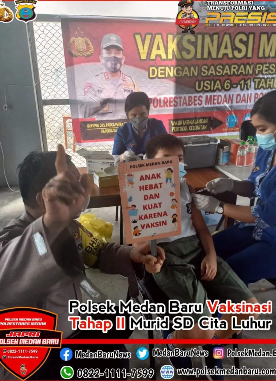 Polsek Medan Baru Percepat Vaksinasi Anak di SD Cita Luhur