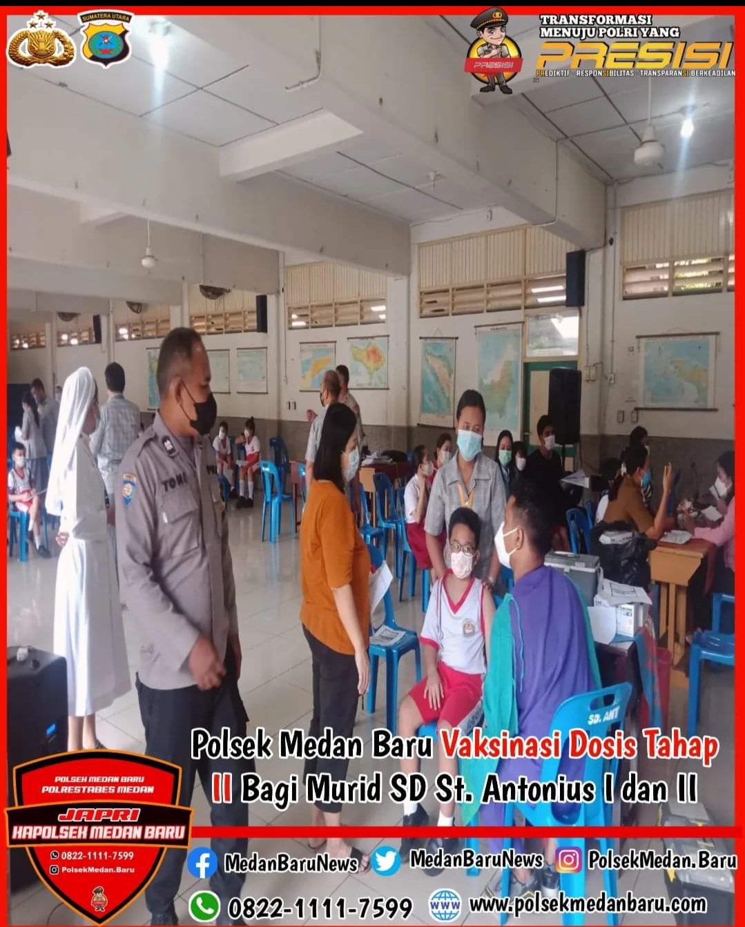 Polsek Medan Baru Gelar Vaksinasi di SD St.Antonius I dan II