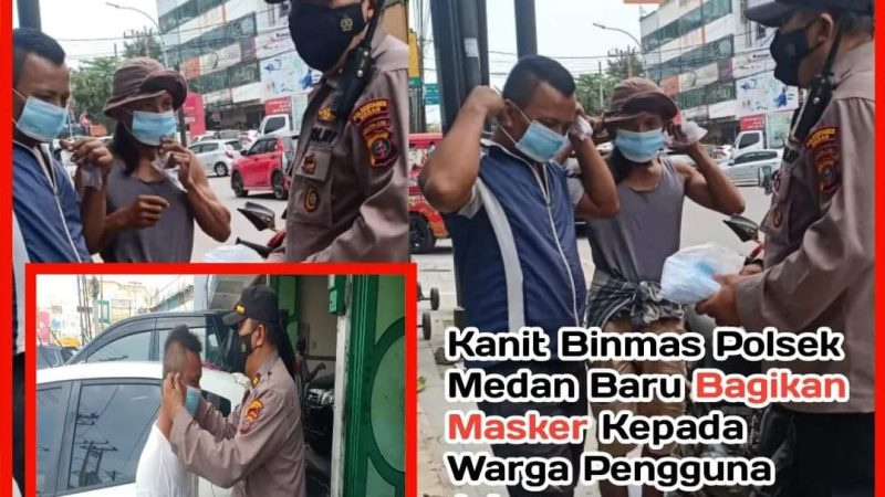 Polsek Medan Baru Bagikan Masker ke Pengguna Jalan