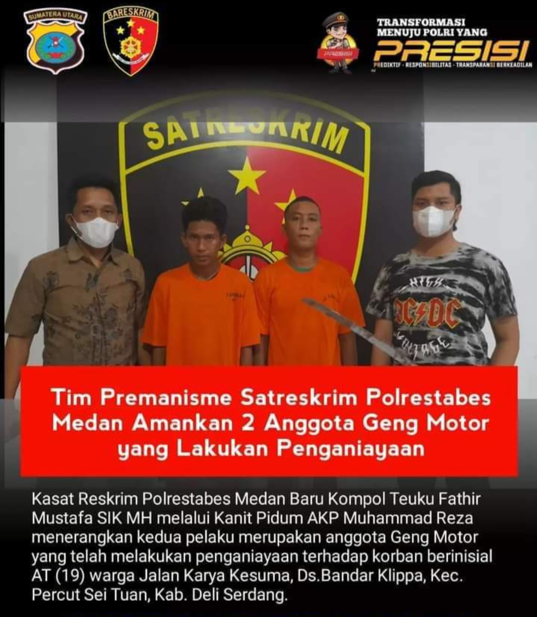 Satreskrim Polrestabes Medan Tangkap , 2 Orang Komplotan Geng Motor