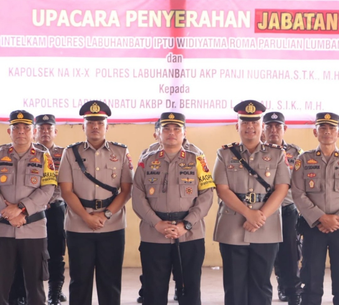 Kapolres Labuhan Batu Gelar Upacara Penyerahan Jabatan Ps Kasat Intelkam dan Kapolsek Na IX-X